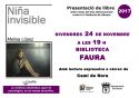 Melisa López presentará su novela «Niña invisible» en la biblioteca de Faura