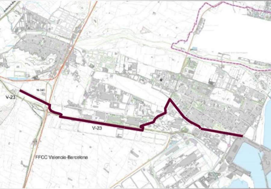 La ruta propuesta en el pleno de noviembre del pasado año para el tramo final de esta vía hasta Puerto de Sagunto