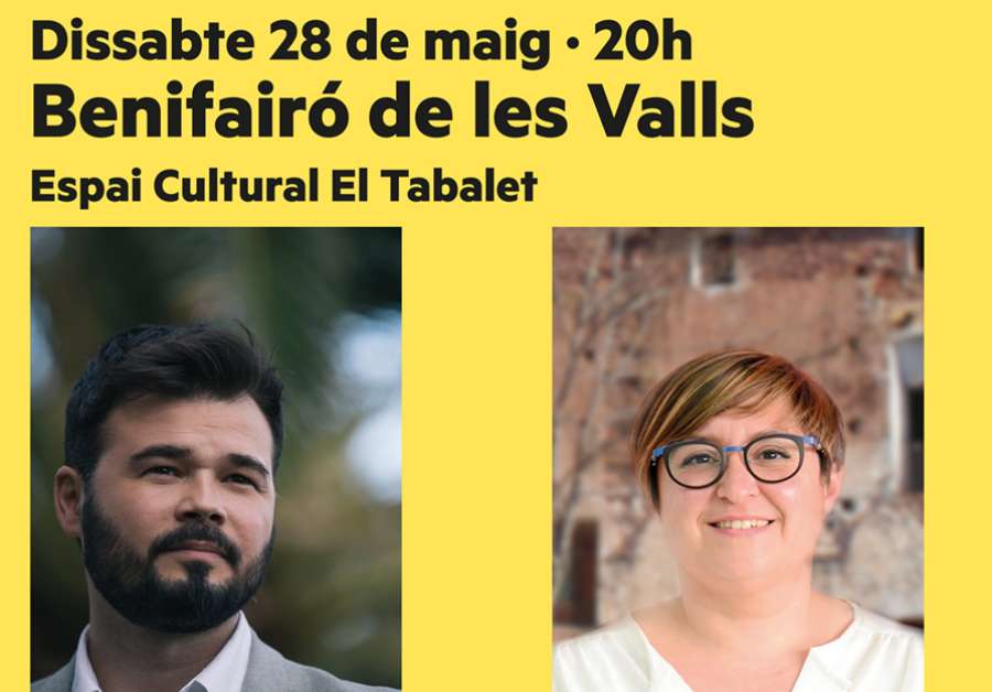 Gabriel Rufián participará en la presentación de la candidatura de Adela Alba a la alcaldía de Benifairó de les Valls