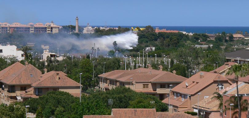 Los medios aéreos lograron evitar que el fuego llegara a las casas (foto Joaquín Marín)