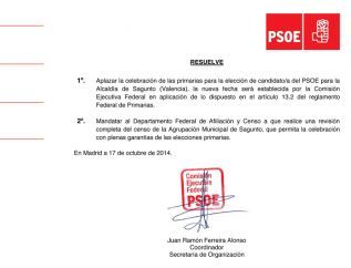El Comité Federal del PSOE aplaza las primarias en Sagunto para comprobar las presuntas afiliaciones masivas