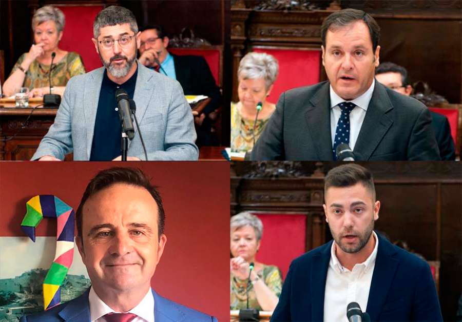 Los portavoces de las cuatro formaciones de la oposición: Manuel González (IP), Sergio Muniesa (PP), Salvador Montesinos (Cs) y Alejandro Vila (Vox)