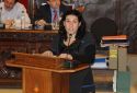 La concejal, Cristina Rodríguez, durante una de sus intervenciones en el pleno