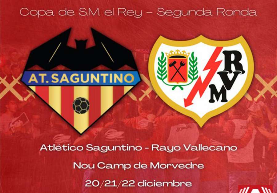 El Rayo Vallecano será el rival del Atlético Saguntino en la segunda ronda de la Copa del Rey