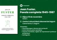 El Centro Cultural Mario Monreal de Sagunto albergará la presentación del libro Joan Fuster. Poesia completa 1945-1987
